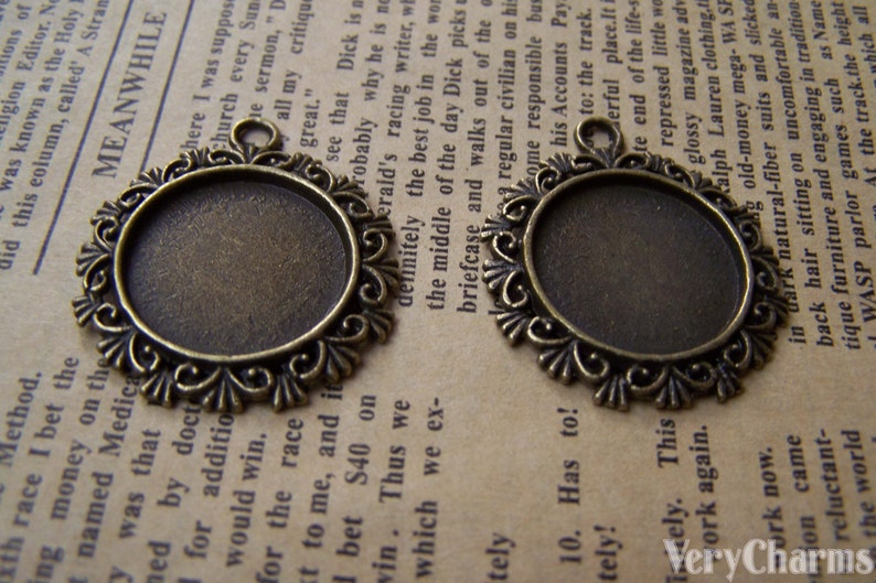 10 pcs of Antique Bronze Round Cameo Base Settings Match 20mm Cabochon A3524