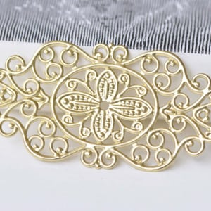 Raw Brass Long Flat Filigree Floral Embellishments Stamping 28x56mm Set of 10 A8533