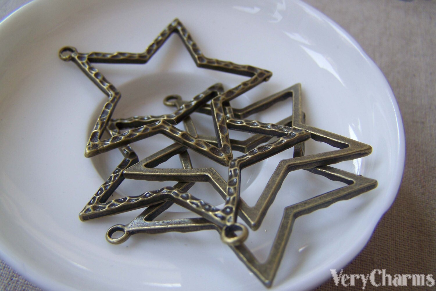 10 Pcs Bronze Star Frame Charms Textured Pendants 42mm A4156 Etsy