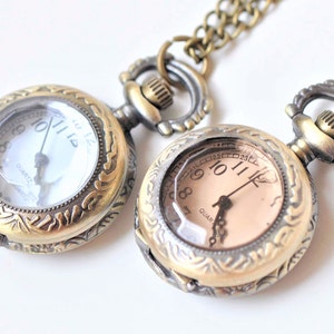 1 st antiek brons rond klein gefacetteerd helder/bruin glazen deksel zakhorloge
