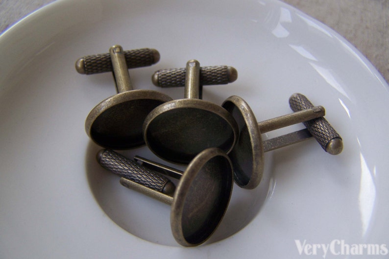 10 pcs of Antique Bronze Brass Screw Thread Cuff Links Cufflinks With Round Bezel Setting Match 18mm Cameo A3082