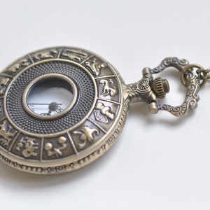 Antique Bronze Zodiac Large Pocket Watch Pendant Set of 1 A8648