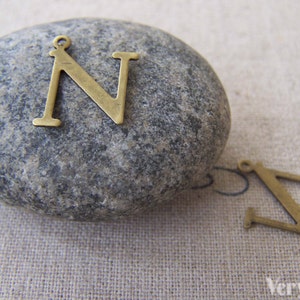 10 pcs of Antique Bronze Brass Alphabet Letter N Charms 10x15mm A2419