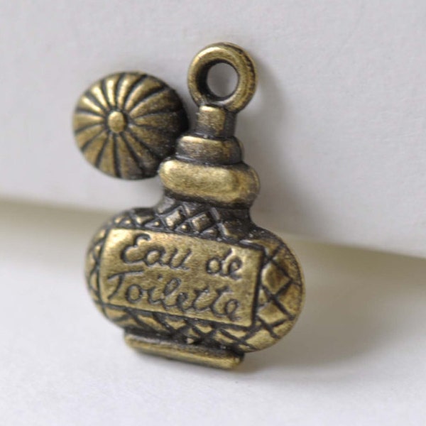 Parfum Bottle Charms Antique Bronze 3D Beauty Pendantes 13x17mm Ensemble de 10 A8014