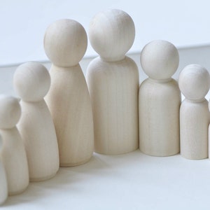 Unfinished Solid Wood Peg Toy People Family Doll Bodies 33mm/43mm/55mm/65mm/75mm/90mm/120mm  Set of 6