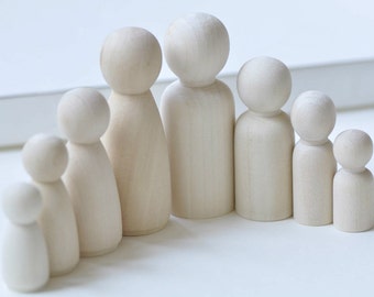 Unfinished Solid Wood Peg Toy People Family Doll Bodies 33mm/43mm/55mm/65mm/75mm/90mm/120mm  Set of 6