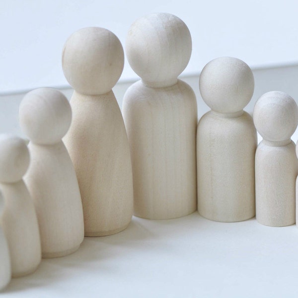 Unfinished Solid Wood Peg Toy People Family Doll Bodies 33mm/43mm/55mm/65mm/75mm/90mm/120mm  Set of 6