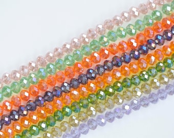 One Strand AB Color Faceted Rondelle Crystal Glass Abacus Beads 2.5mm/3/3.5/4.5/6/8/10/12mm