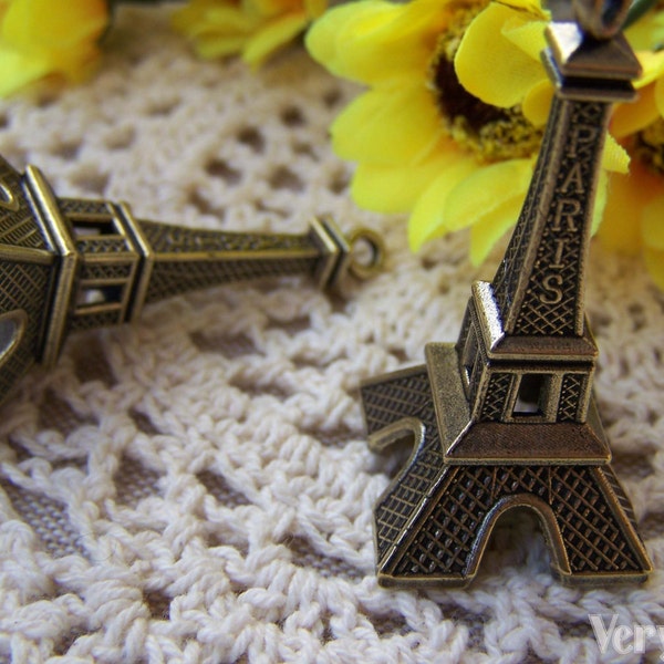 10 pcs de Bronze Antique 3D Paris Eiffel Tower Pendants Taille énorme 22x47mm A1651