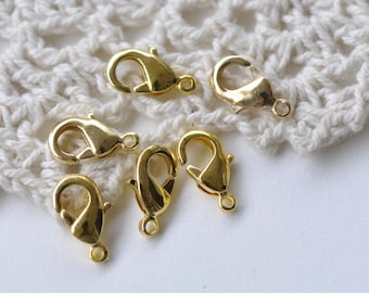 50 pcs Gold Plated Brass Lobster Claw Clasps 6x12mm A8626