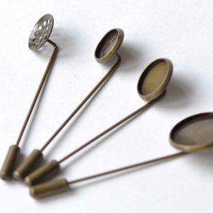 Antique Bronze Stick Pin Clutch Brooch Bezel Cup Size 10mm/12mm/14mm/16mm/18mm/20mm  Set of 10