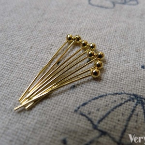 200 Stück Goldfarbene Messing Kugel Endnadel - 25G - 18mm A6609