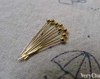 200 pcs of Gold Tone Brass Ball End Headpin - 25G - 18mm A6609