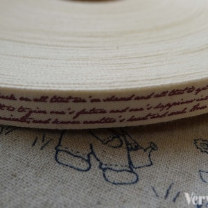5.46 Yards (5 meters) Red Handwriting Print Cotton Ribbon Label String A5452