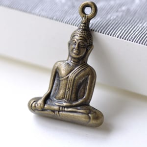 Sitting Buddha Pendants Antique Bronze Religious Charms 22x35mm Set of 5 A7107