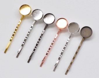 Fermagli per capelli ondulati con castone Bobby Pin Cabochon 2x55 mm Bronzo antico/Argento/Oro Set di 10