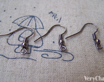 100 pcs Gunmetal Black Fish Hook Earwire Findings 18mm A3259