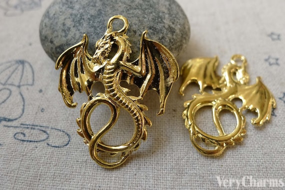 High quality 10 Dragon Charms Dragon Pendants Antiqued Silver Tone