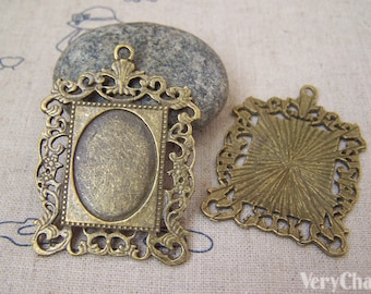 Filigrana de bronce antiguo oval Cameo Base Bisel Ajustes Partido 18x25mm Cabochon Set de 10 A5139