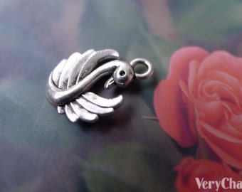 Antique Silver Swan Charms 12x17mm Double Sided Set of 30