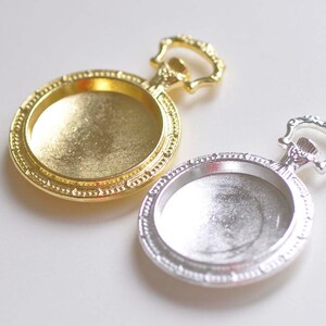 Shiny Silver/Gold Pocket Watch Round Base Setting Pendant Tray Match 20mm Cabochon