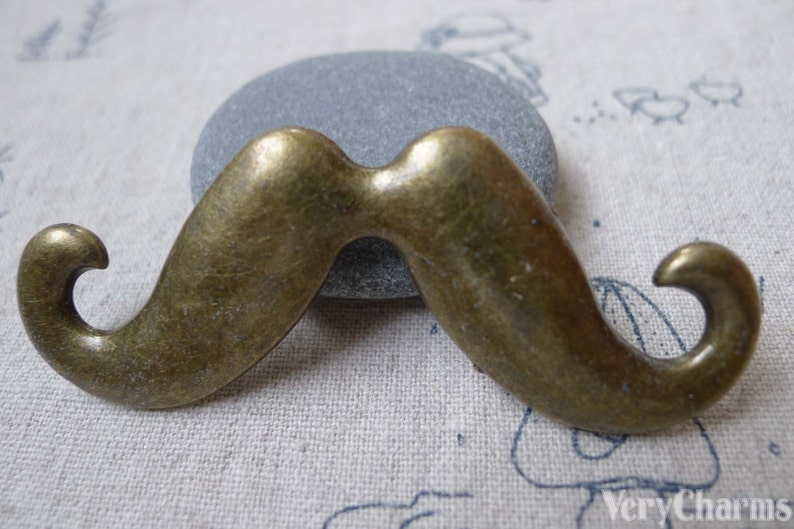 6 pcs of Antique Bronze Moustache Pendant Charms Two Loops Huge Size 26x68mm A7276