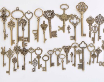 Antiek bronzen skeleton key charms hangers collectie gemengde stijl set van 38 A8546