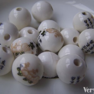 20 pcs Porcelain Beads Chinese Characters Flower Ceramic Beads 12mm A1897