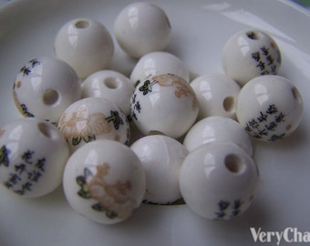20 pcs Porcelain Beads Chinese Characters Flower Ceramic Beads 12mm A1897