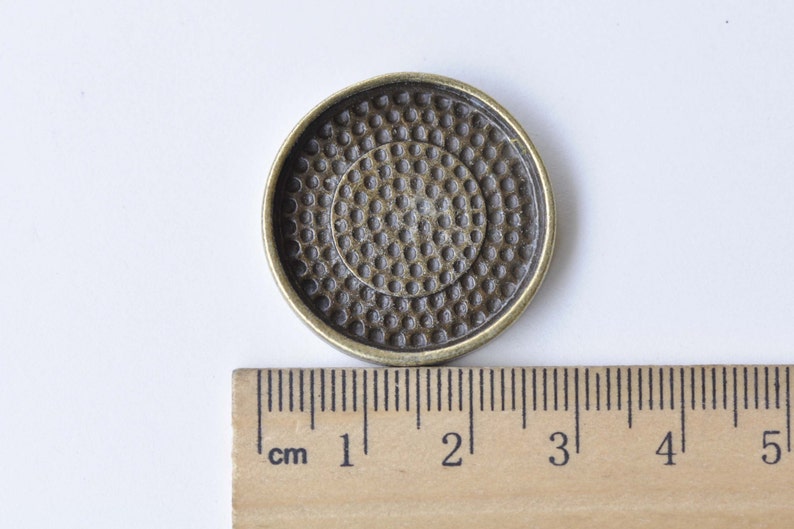 10 pcs Antique Bronze Dotted Pendant Tray Bezel Base Settings Match 25mm Cabochon A8537 image 3