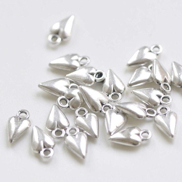 20 pcs Antique Silver Lovely 3D Heart Charms 7x13mm A7708