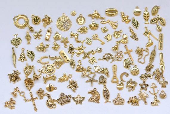 Antique Gold Fancy Charms Mixed Styles Set of 100 A206 