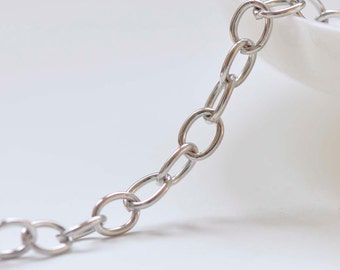 16ft (5m) Silvery Gray Platinum Steel Oval Cable Chain 4.5x6mm Unsoldered Open Links A6405