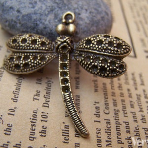 Antique Bronze Dragonfly Charms Pendants 35x37mm Set of 10 A1818