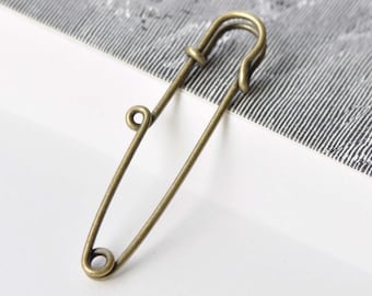 10 pcs Antique Bronze One Loop Kilt Pin Safety Pins Broochs 10x58mm A3875