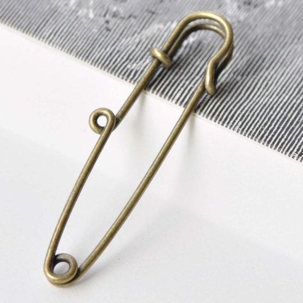 10 pcs Antique Bronze One Loop Kilt Pin Safety Pins Broochs 10x58mm A3875