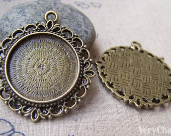 50 Pezzi in Bianco Tondo Castone Vassoio Base 25mm Cabochon Gioielli Pendenti - Bronzo