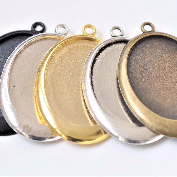 Antique Bronze/Antique Silver/Gold/Silver/Black Pendant Tray Paramètres de base Match 30x40mm Cabochon Set of 6