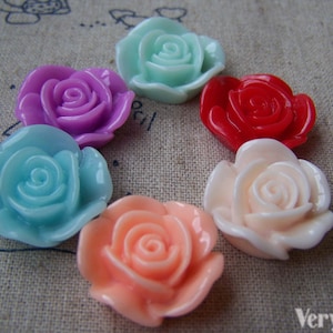 Resin Cabochon Round Flower Cameo Assorted Color 20mm Set of 10 pcs A2743