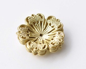 10 pcs Raw Brass Five Petal Large Filigree Flower Bead Cap Embellishments 32mm A8576