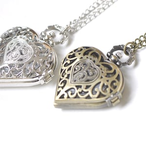 1 PC Antique Bronze/Platinum Heart Pocket Watch 42mm