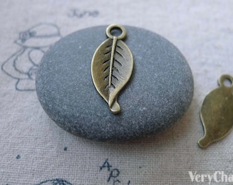 50 pcs Antique Bronze Leaf Charms 10x24mm A7599