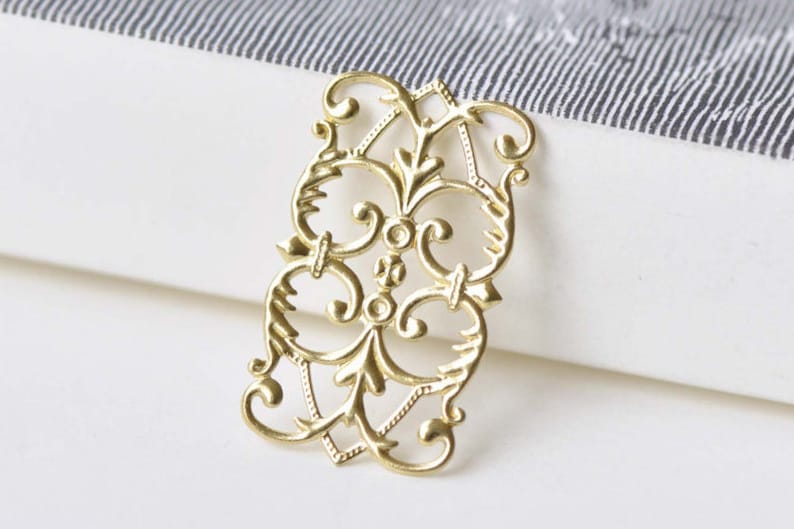 30 Pcs Raw Brass Filigree Rectangle Floral Stamping - Etsy