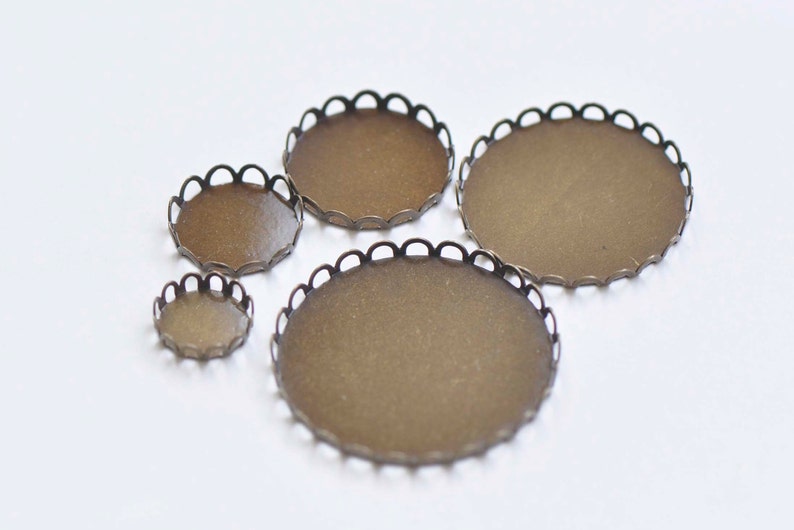 Antique Bronze SCALLOP Edge Pendant Tray Cup Blank Settings Match 10mm-35mm Cabochon