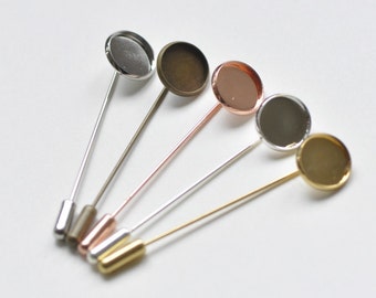 Antique Bronze/Argent/Platine/Rose Gold/Gold Stick Pin Embrayage Broche Lunette 10mm/12mm/14mm/16mm/18mm/20mm Ensemble de 10