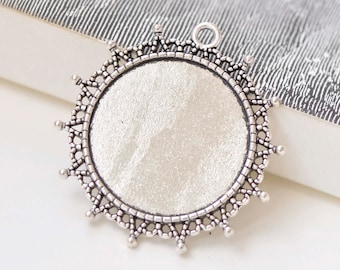 10 pcs Antique Silver Round Cameo Base Settings Match 30mm Cabochon A3711