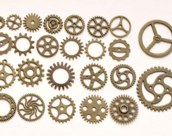 Bulk Gear Charms Collection Antique Bronze Wheel Parts Pendants Mixed Style Set of 100 A8267