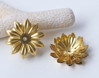 6 pcs Raw Brass Fancy Lotus Flower Beads Stamping Embellishments 13x28mm A510