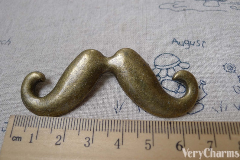 6 pcs of Antique Bronze Moustache Pendant Charms Two Loops Huge Size 26x68mm A7276