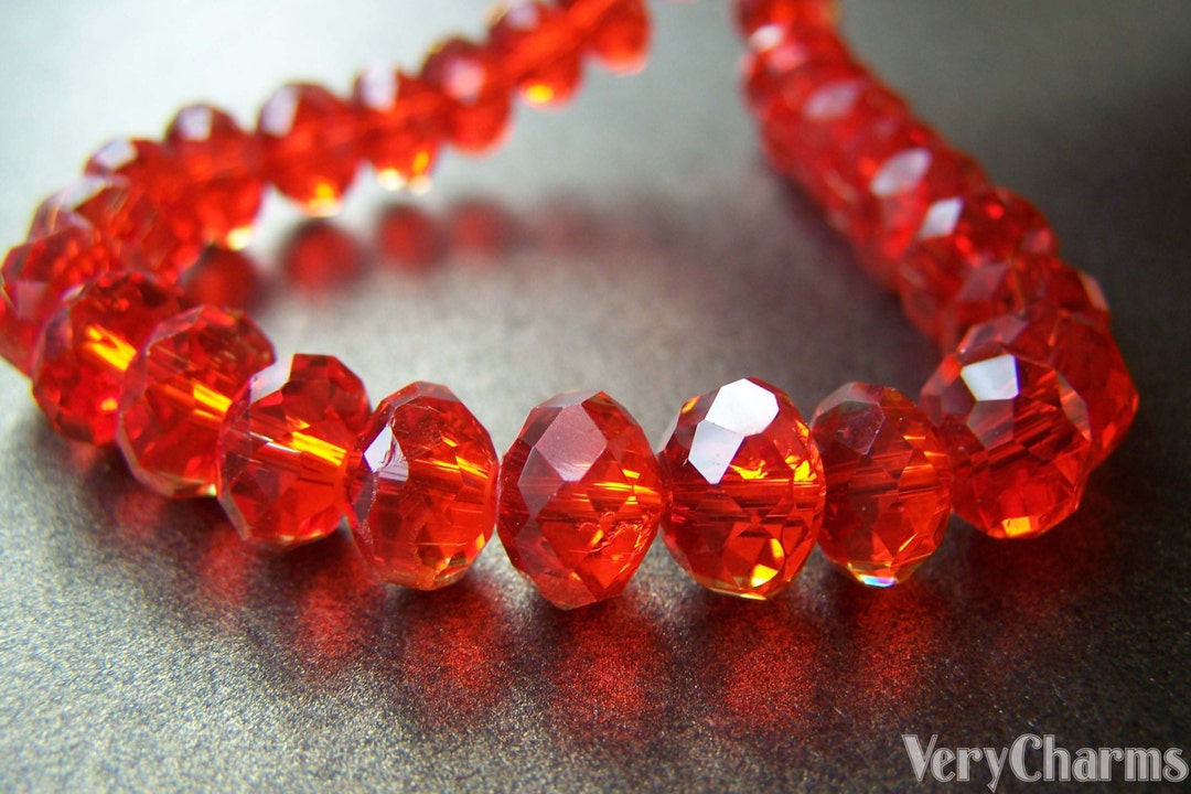 One Strand (72 Pcs) Red Faceted Rondelle Crystal Glass Abacus Beads ...